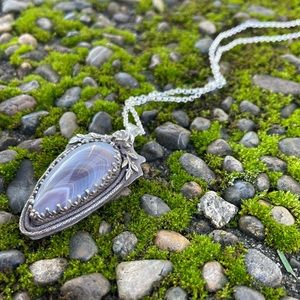 Handcrafted, Sterling Silver, Botswana Agate Necklace